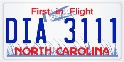 NC license plate DIA3111