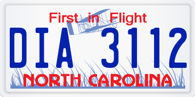 NC license plate DIA3112