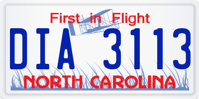 NC license plate DIA3113