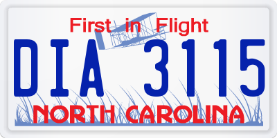 NC license plate DIA3115