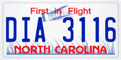 NC license plate DIA3116