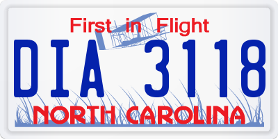 NC license plate DIA3118