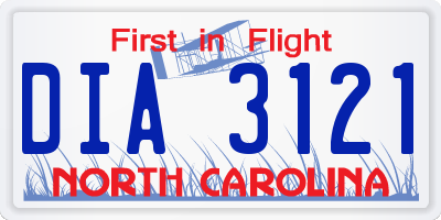 NC license plate DIA3121