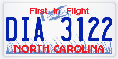 NC license plate DIA3122