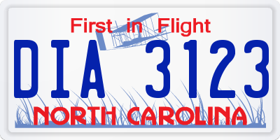 NC license plate DIA3123