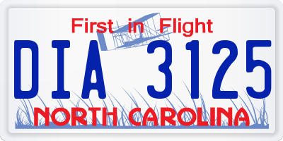 NC license plate DIA3125