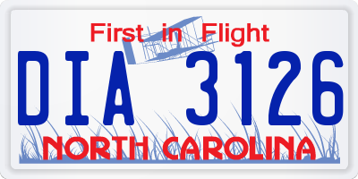NC license plate DIA3126