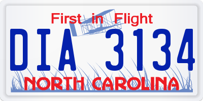 NC license plate DIA3134