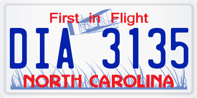 NC license plate DIA3135