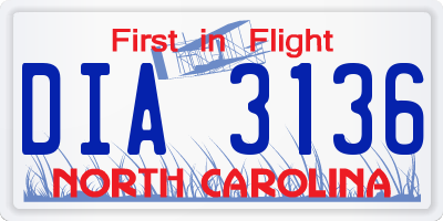 NC license plate DIA3136