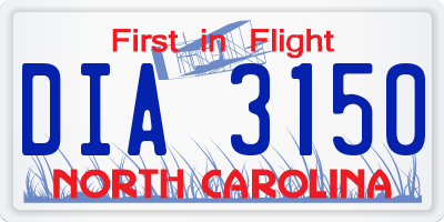 NC license plate DIA3150
