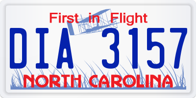 NC license plate DIA3157