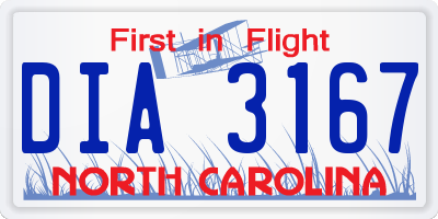 NC license plate DIA3167