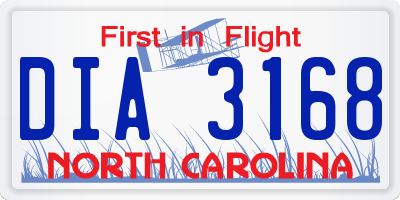 NC license plate DIA3168