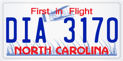 NC license plate DIA3170