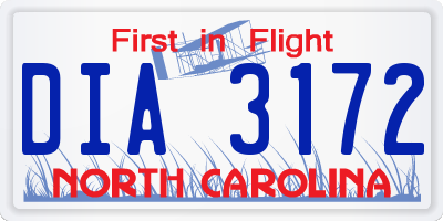NC license plate DIA3172