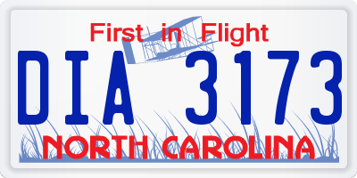 NC license plate DIA3173