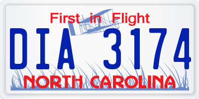 NC license plate DIA3174