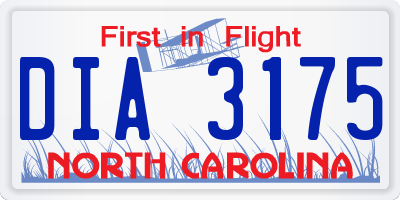 NC license plate DIA3175