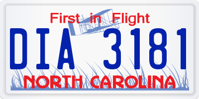 NC license plate DIA3181