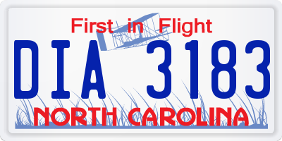 NC license plate DIA3183