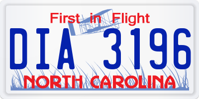NC license plate DIA3196