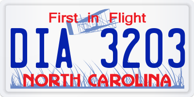 NC license plate DIA3203
