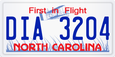NC license plate DIA3204
