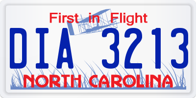 NC license plate DIA3213