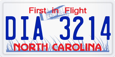 NC license plate DIA3214