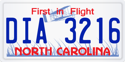 NC license plate DIA3216