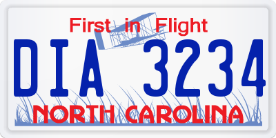 NC license plate DIA3234