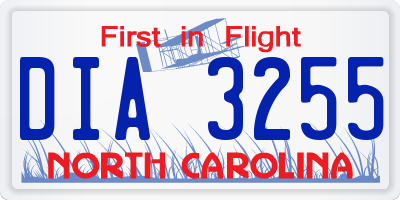 NC license plate DIA3255