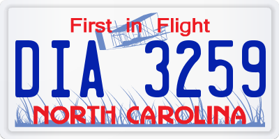 NC license plate DIA3259