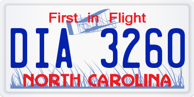 NC license plate DIA3260