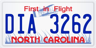 NC license plate DIA3262