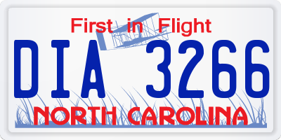 NC license plate DIA3266