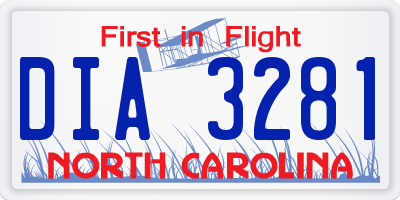 NC license plate DIA3281