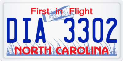 NC license plate DIA3302