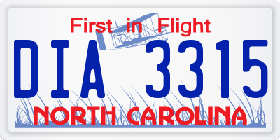 NC license plate DIA3315