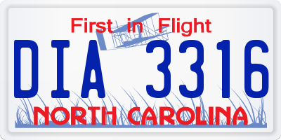 NC license plate DIA3316