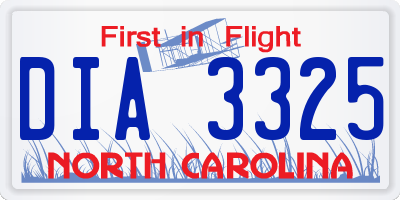 NC license plate DIA3325