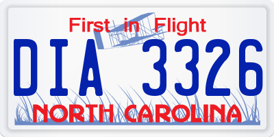 NC license plate DIA3326