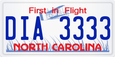 NC license plate DIA3333