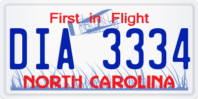 NC license plate DIA3334