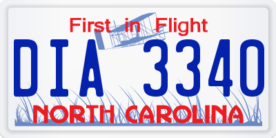 NC license plate DIA3340