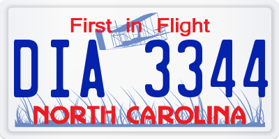 NC license plate DIA3344