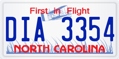 NC license plate DIA3354