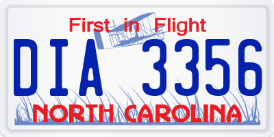 NC license plate DIA3356