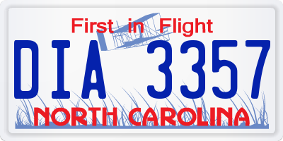 NC license plate DIA3357